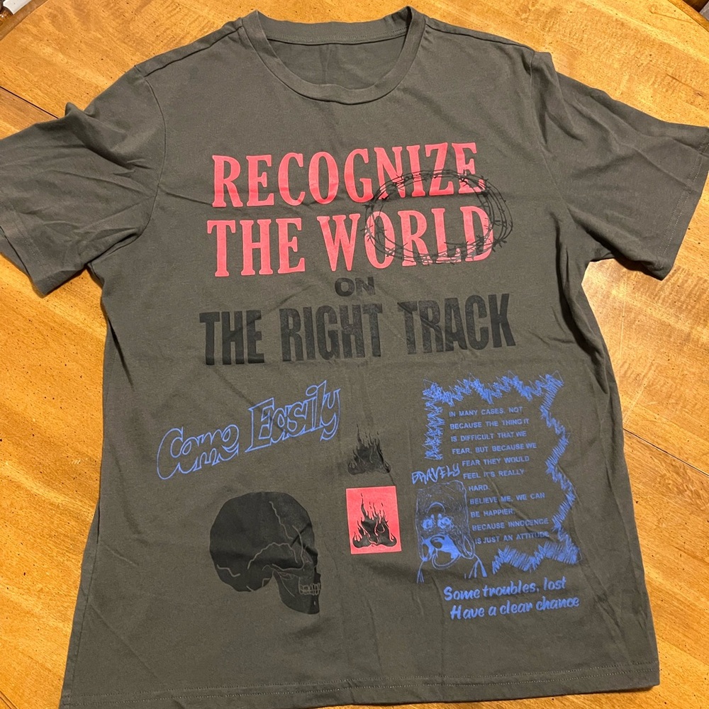 Graphic Tee with Bold Text and Skull Design